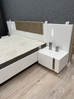 Кровать (каркас) Perfect Home Арко / Arco 160 с мягким изголовьем двуспальная Белый глянец/дуб грандсон фотография