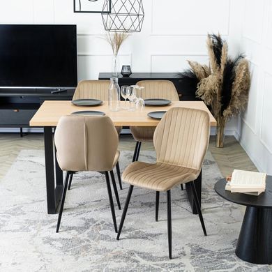 Комплект стіл MEBEL ELITE GLOS 135х80 см Дуб Золотий / Чорний +4 стільці LILAC Беж фотографія