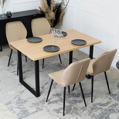 Комплект стіл MEBEL ELITE GLOS 135х80 см Дуб Золотий / Чорний +4 стільці LILAC Беж фотографія