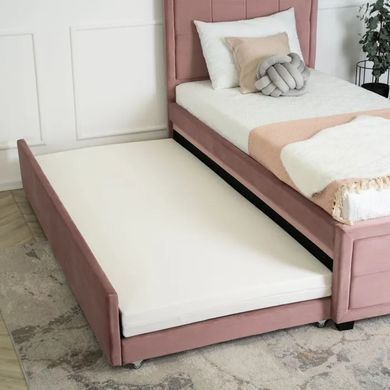 Ліжко односпальне оксамитове MEBEL ELITE ELIF Velvet 90x200 см з додатковим спальним місцем Рожевий фотографія