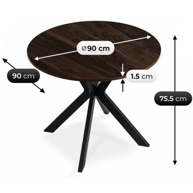 Стіл MEBEL ELITE LAUREN 90X90 Горіх / чорний фотографія