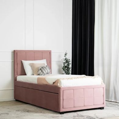 Ліжко односпальне оксамитове MEBEL ELITE ELIF Velvet 90x200 см з додатковим спальним місцем Рожевий фотографія