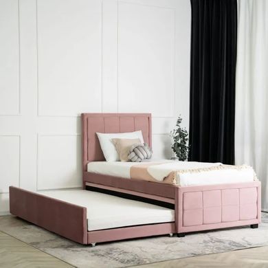 Ліжко односпальне оксамитове MEBEL ELITE ELIF Velvet 90x200 см з додатковим спальним місцем Рожевий фотографія
