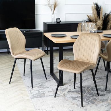Комплект стіл MEBEL ELITE GLOS 135х80 см Дуб Золотий / Чорний +4 стільці LILAC Беж фотографія