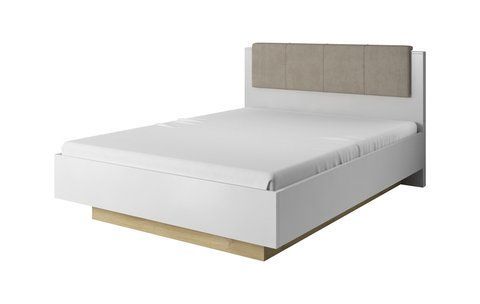 Кровать (каркас) Perfect Home Арко / Arco 160 с мягким изголовьем двуспальная Белый глянец/дуб грандсон фотография