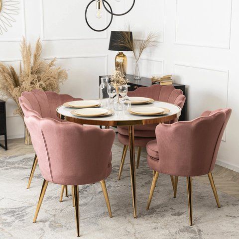 Стул бархатный MEBEL ELITE VIOLA Velvet Розовый/золото фотография