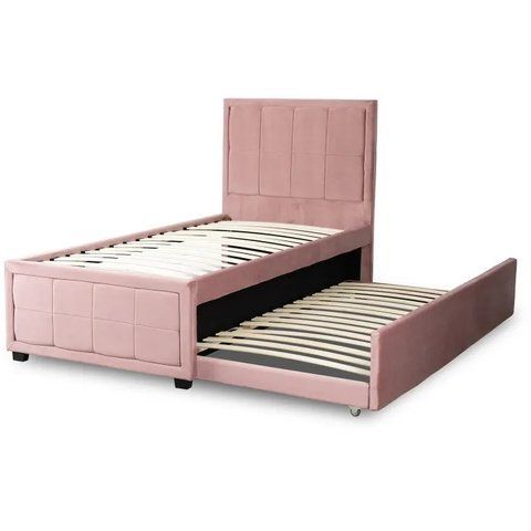 Кровать односпальная бархатная MEBEL ELITE ELIF 90x200 см с дополнительным спальным местом Розовый фотография