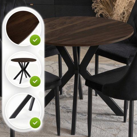 Стіл MEBEL ELITE LAUREN 90X90 Горіх / чорний фотографія