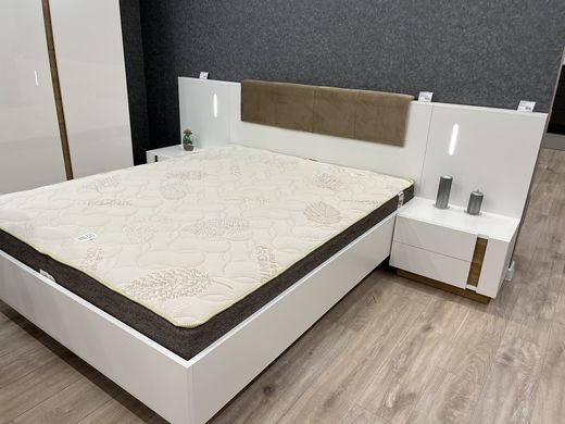Кровать (каркас) Perfect Home Арко / Arco 160 с мягким изголовьем двуспальная Белый глянец/дуб грандсон фотография
