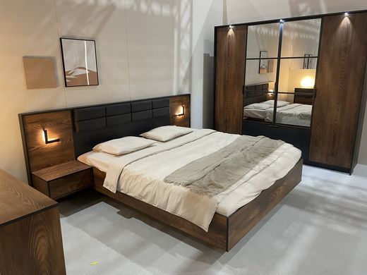 Тумбы прикроватные с подсветкой Perfect Home Милтон / Milton с 2 ящиками 1S/49 Каштан/антрацит фотография