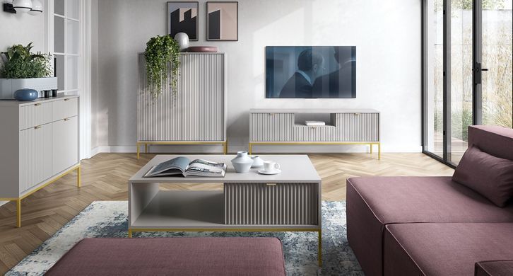 Стіл журнальний Perfect Home Нова / Nova з 2 шухлядами та золотими ніжками L104 Сірий фотографія