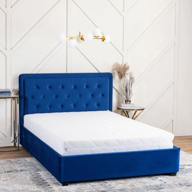 Кровать двуспальная бархатная MEBEL ELITE CROS Velvet 160x200 см Синий фотография