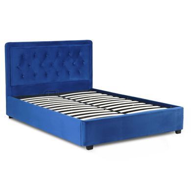 Кровать двуспальная бархатная MEBEL ELITE CROS Velvet 160x200 см Синий фотография