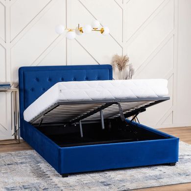 Кровать двуспальная бархатная MEBEL ELITE CROS Velvet 160x200 см Синий фотография
