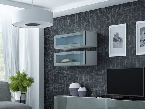 Витрина навесная VIGO Cama 90 Стекло Белый Мат / Серый Глянец фотография