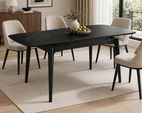 Стіл DUBLIN CERAMIC Intarsio 120(180)*80 чорний мат/чорний каркас фотографія