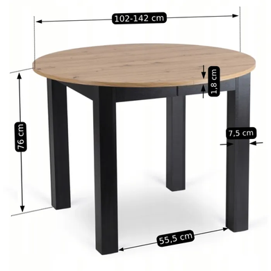 Комплект стіл розкладний MEBEL ELITE HARRY 102(142)х102 см Дуб Артизан/ Чорний +4 стільці DALVIN чорна екошкіра фотографія