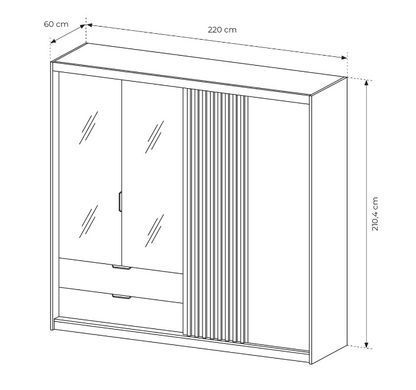 Шафа напівкупе для одягу Perfect Home Таллі / Tally 4-дверна з дзеркалом 4D2S/220 Дуб артизан/антрацит фотографія