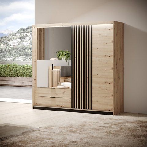 Шкаф полукупе Perfect Home Талли / Tally 4-дверный с зеркалом 4D2S/220 Дуб артизан/антрацит фотография