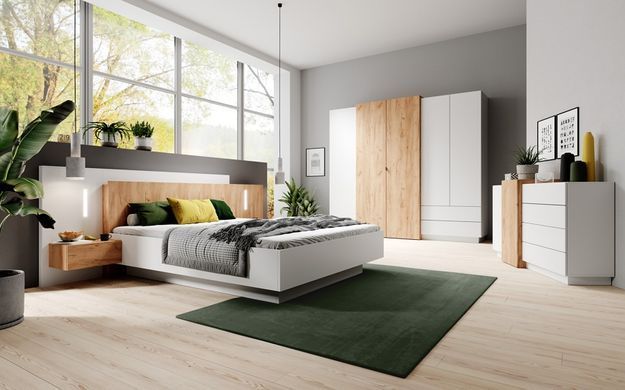 Кровать (каркас) Perfect Home 3Д / 3D 160 двуспальная с прикроватными тумбами и подсветкой Белый/дуб крафт золотой фотография