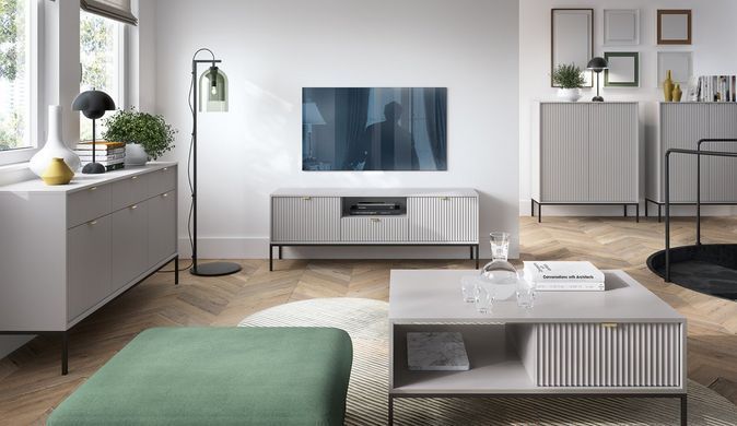 Стіл журнальний Perfect Home Нова / Nova з 2 шухлядами та чорними ніжками L104 Сірий фотографія