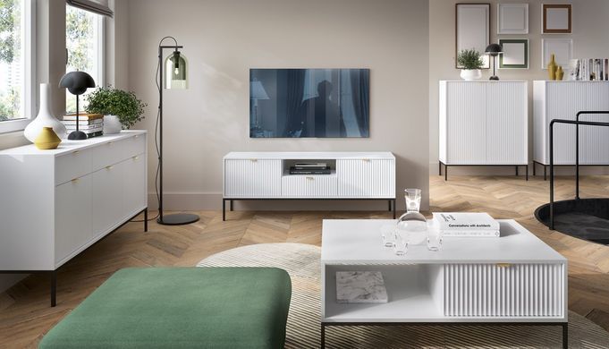 Тумба под телевизор Perfect Home Новая/Nova 1-дверная с 2 ящиками и черными ножками RTV154 Белый фотография