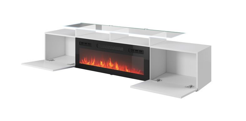 ТВ Тумба з Каміном ROVA RTV Cama 190 Білий Мат / Білий Глянець фотографія