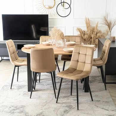 Комплект стіл розкладний MEBEL ELITE HARRY 102(142)х102 см Дуб Артизан/ Чорний +6 стільці PERU Беж фотографія