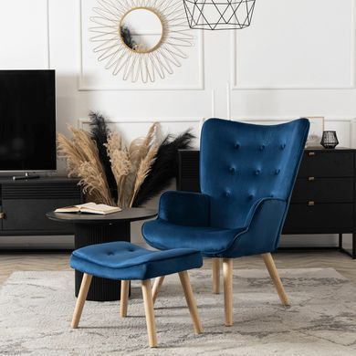 Крісло м'яке оксамитове з підставкою для ніг MEBEL ELITE LOZANO Velvet Синій фотографія