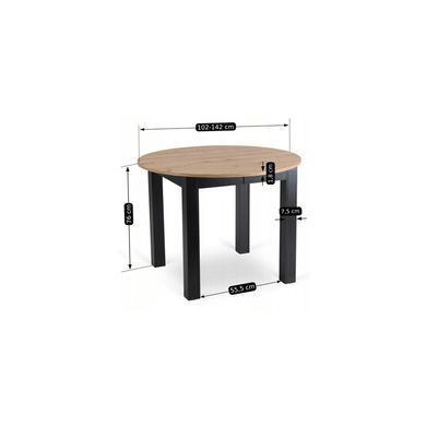 Комплект стіл розкладний MEBEL ELITE HARRY 102(142)х102 см Дуб Артизан/ Чорний +6 стільці PERU Беж фотографія