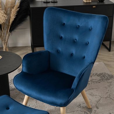 Крісло м'яке оксамитове з підставкою для ніг MEBEL ELITE LOZANO Velvet Синій фотографія