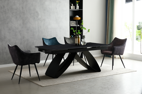 Стіл розкладний WILLIAM CERAMIC Intarsio 180(260)*90 Піщаний Камінь Мат/Чорний фотографія