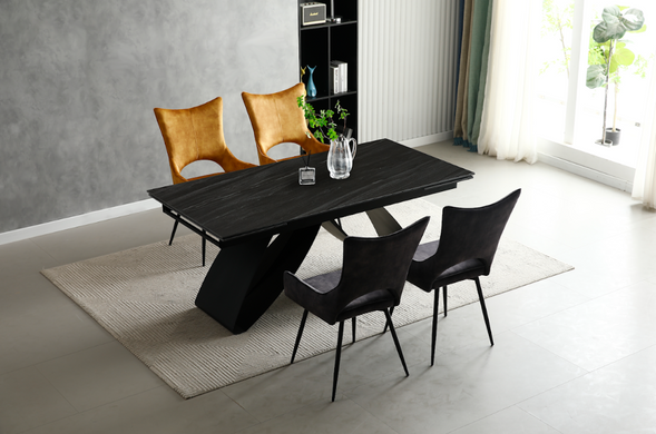 Стіл розкладний WILLIAM CERAMIC Intarsio 180(260)*90 Піщаний Камінь Мат/Чорний фотографія