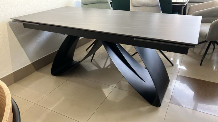 Стіл розкладний WILLIAM CERAMIC Intarsio 180(260)*90 Піщаний Камінь Мат/Чорний фотографія