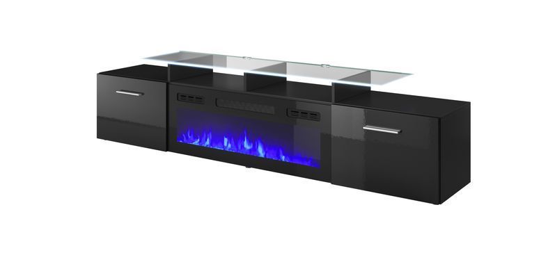 ТВ Тумба с Камином ROVA RTV Cama 190 Черный Мат / Черный Глянец фотография