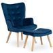 Кресло мягкое бархатное с подставкой для ног MEBEL ELITE LOZANO Velvet Синий фотография