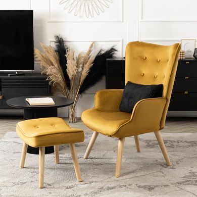 Крісло м'яке оксамитове з підставкою для ніг MEBEL ELITE LOZANO Velvet Гірчичний фотографія