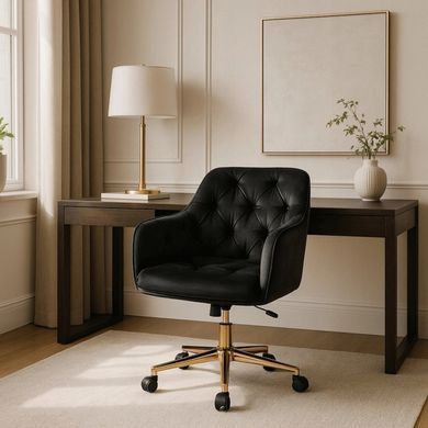 Стул офисный поворотный бархатный MEBEL ELITE KONOR Velvet Черный/золото фотография