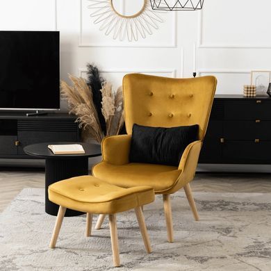 Крісло м'яке оксамитове з підставкою для ніг MEBEL ELITE LOZANO Velvet Гірчичний фотографія