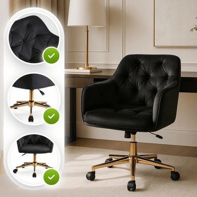 Стул офисный поворотный бархатный MEBEL ELITE KONOR Velvet Черный/золото фотография