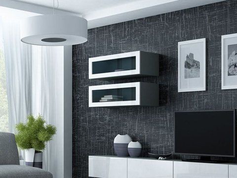 Витрина навесная VIGO Cama 90 Стекло Серый Мат / Белый Глянец фотография