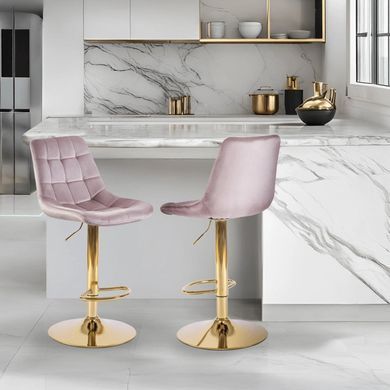 Барний стілець оксамитовий MEBEL ELITE ARCOS Velvet Рожевий/ золотий фотографія