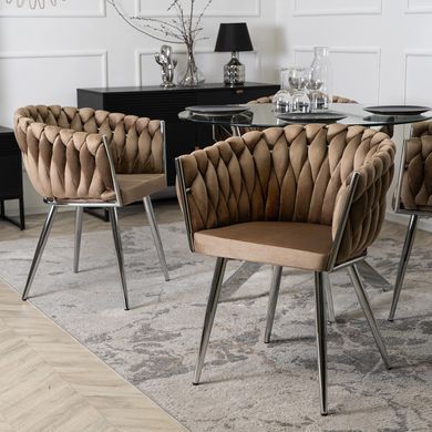 Стілець оксамитовий MEBEL ELITE SORELLA Velvet Бежевий / хром фотографія