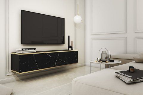 Тумба під телевізор навісна Perfect Home Оро / Oro 2-дверна RTV135 Чорний мармур роял фотографія