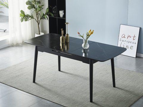 Стіл розкладний BERLIN CERAMIC Intarsio 140(180)x80 Чорний Мат Кераміка Чорний фотографія