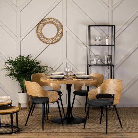 Комплект стол MEBEL ELITE LINO 100х100 см Дуб Золотой/Черный +4 стула ORBI Дуб Золотой/Черный фотография