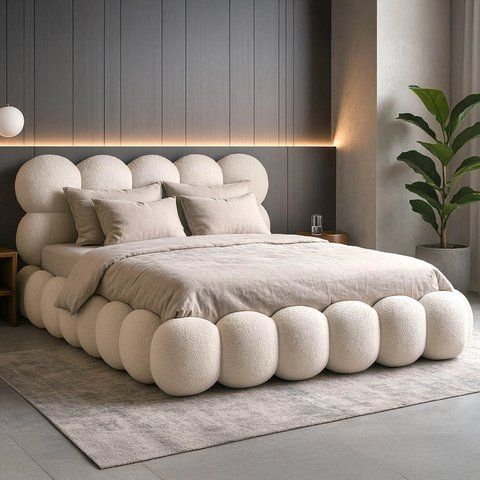 Кровать двуспальная MEBEL ELITE ANKARA 140x200 см Кремовая Букле фотография