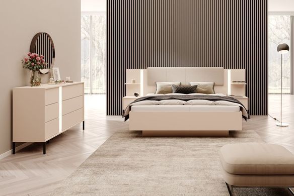 Кровать (каркас) Perfect Home Даст / Dast 160 с прикроватными тумбами и мягким изголовьем Беж фотография