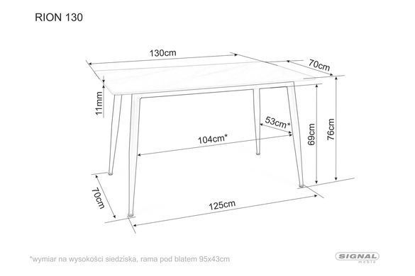 Стіл Обідній RION 130x70 Signal Білий Мармур / Чорний Мат фотографія