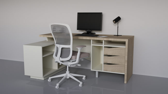 Стіл письмовий CONNECT 2 L SK Intarsio 1800*786 дуб кремона котта/стоун бейж фотографія